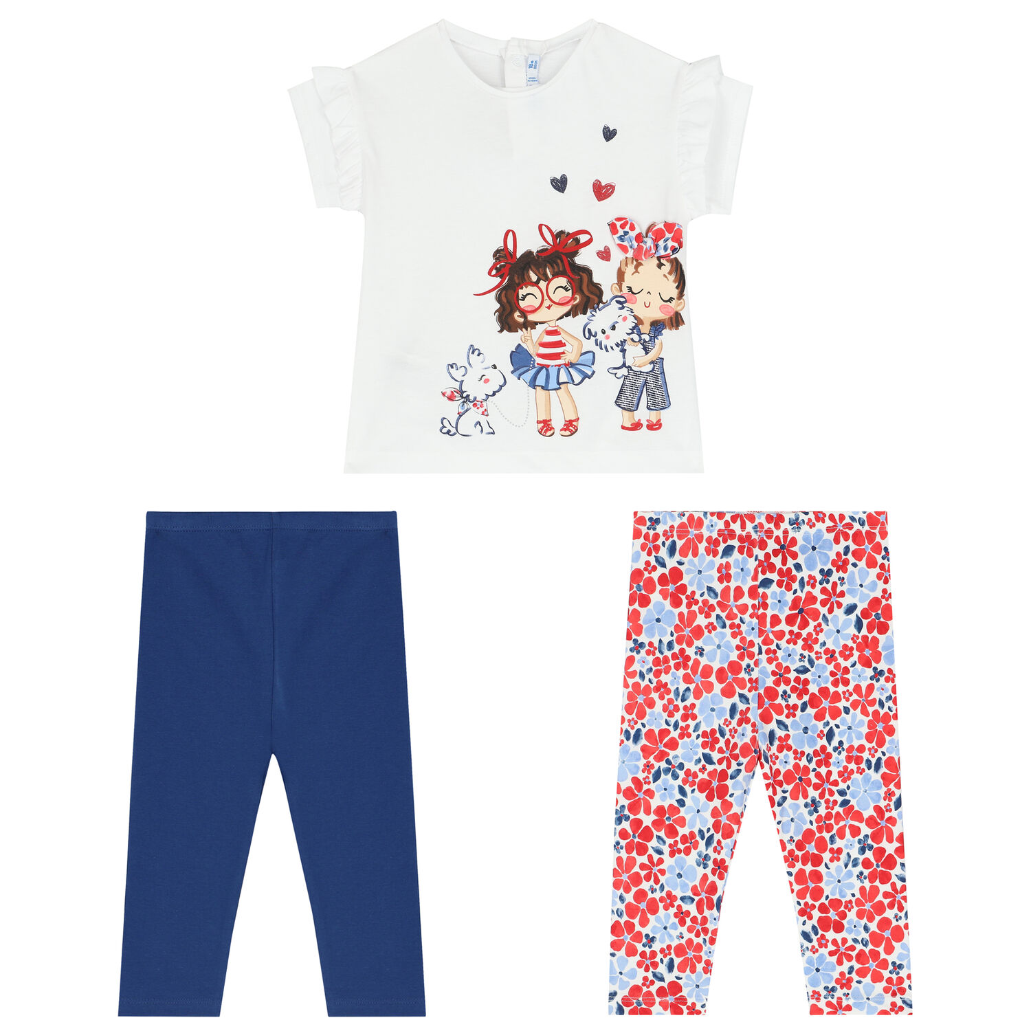Younger Girls White, Blue & Red Leggings Set, 1, hi-res image number null
